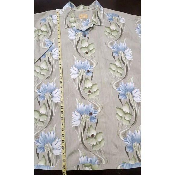 Tommy Bahama Hawaiian Shirt Mens 2XL Green‎ Blue Floral Button Up Silk Mens - Picture 9 of 9